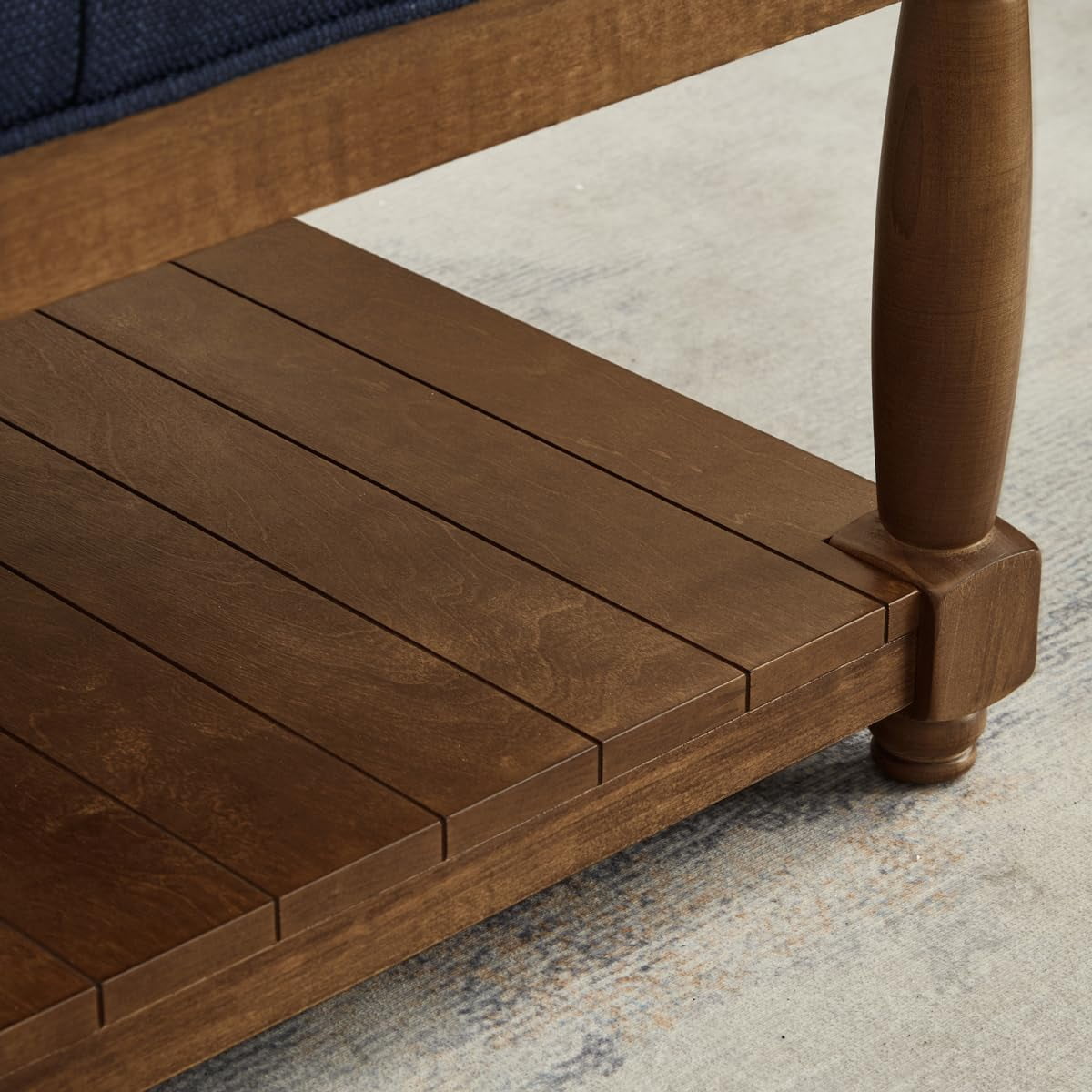 ODUWA Coffee Table Ottoman with Storage Shelf, Tufted Upholstered Footrest Stool, Solid Wood Base Accent Table for Living Room