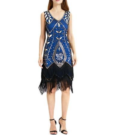 〖Follure〗Women Vintage 1920s Bead Fringe Sequin Lace Party Flapper Cocktail Prom Dress