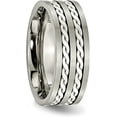 thumbnail image 5 of Chisel Titanium Antiqued and Brushed with Sterling Silver Braided Inlay 8.2mm Band - Ring Size 9.0, 5 of 8