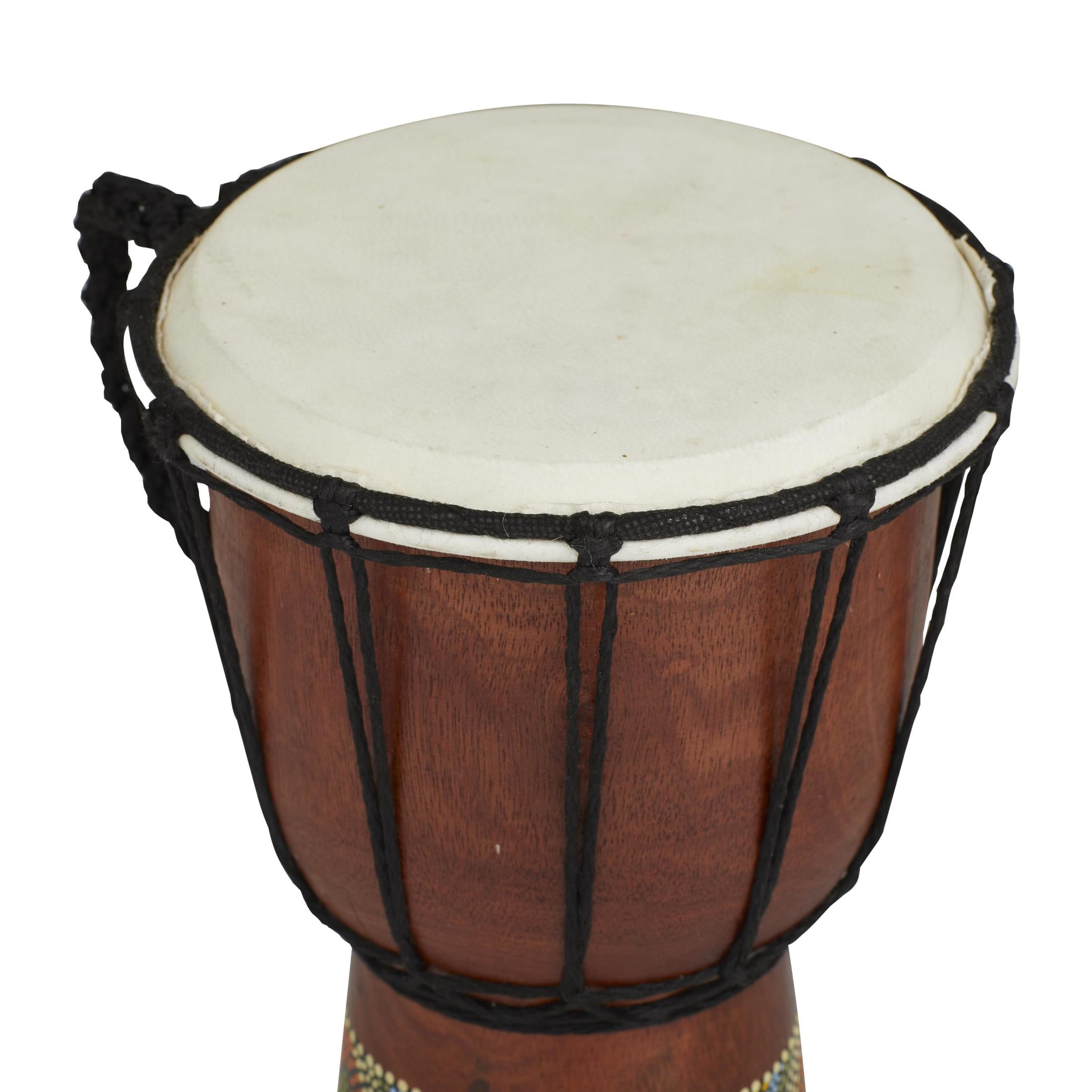7" x 12" Brown Wood Handmade Djembe Drum Sculpture with Rope Accents, by DecMode