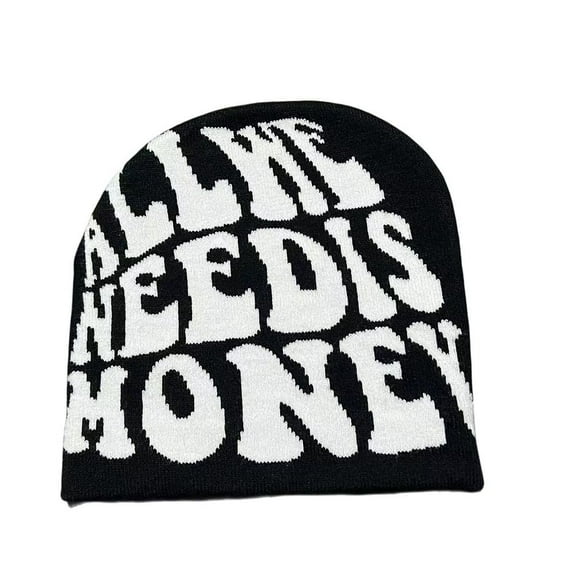 Outdoor Men Women Warm Letter Printing Y2k Wool Acrylic Casual Skullies Hip Hop Cap Beanie Bonnet Knitting Cap Hat BLACK&WHITE