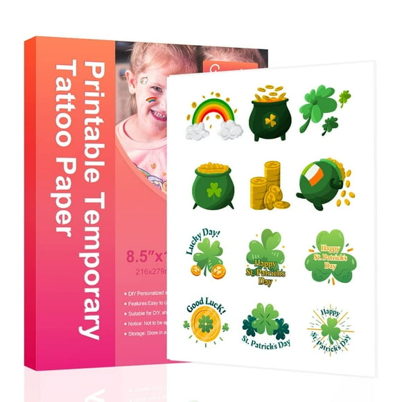 St.patrick’sday Printable Temporary Tattoo Paper for INKJET printer,8.5"X11" 100 Sheets DIY Personalized Waterproof Tattoos Sticker for Skin Custom