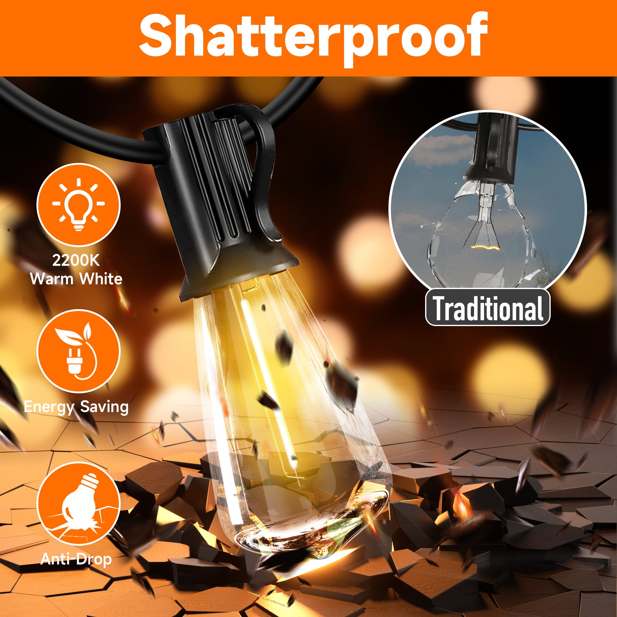 DAYBETTER ST38 100FT Outdoor String Lights ,Connectable Lights for Patio Backyard Balcony