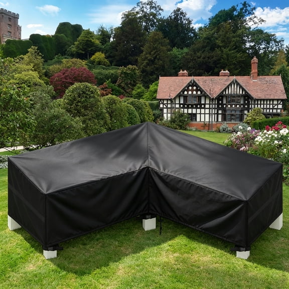 Garden L-Shape Furniture Cover Waterproof, Heavy Duty Oxford Fabric Outdoor Rattan Corner Sofa Cover with Waterproof Buckles, with Storage Bag(85"* 85"* 34")