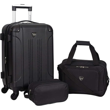 Travelers Club Chicago Plus Carry-On Luggage and Accessories Set With Tote and Travel kit-Color:Black,Size:3 Piece