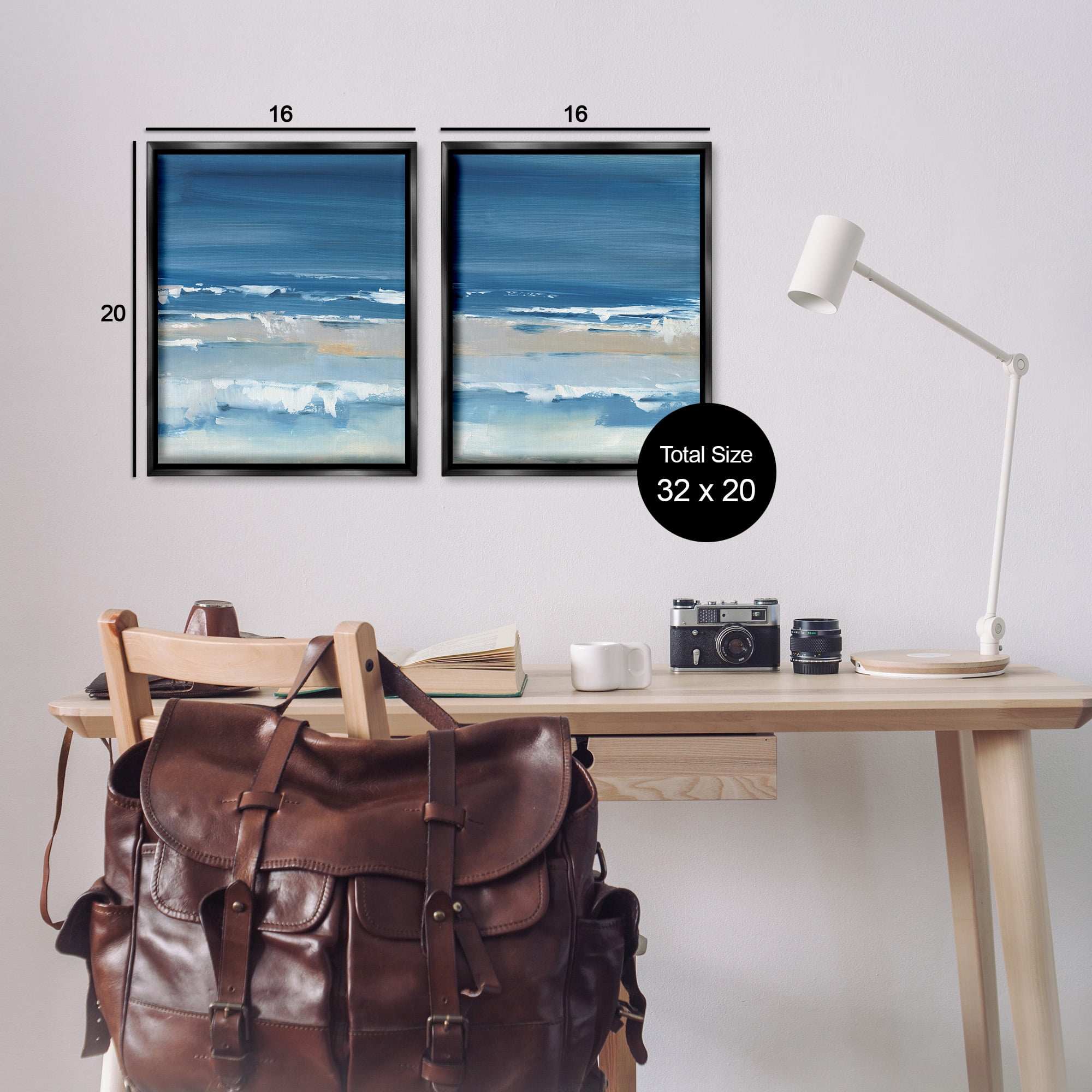 Stupell Industries Crashing Beach Wave Shore Nature Painting Black Floater Framed Canvas Art Print Wall Art, 17 x 21, Set of 2