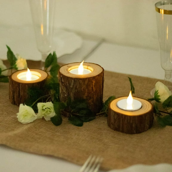 Efavormart Set of 3 | Assorted Farmhouse Wood Slice Votive Candle Holders, Rustic Tree Branch Wedding Table Décor - 2.75", 1.5", 1.25"