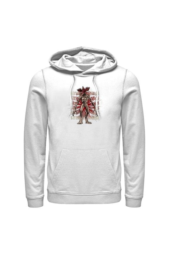 Netflix Men's Stranger Things Demogorgon Monster Logo Stacked Pull Over Hoodie White Medium