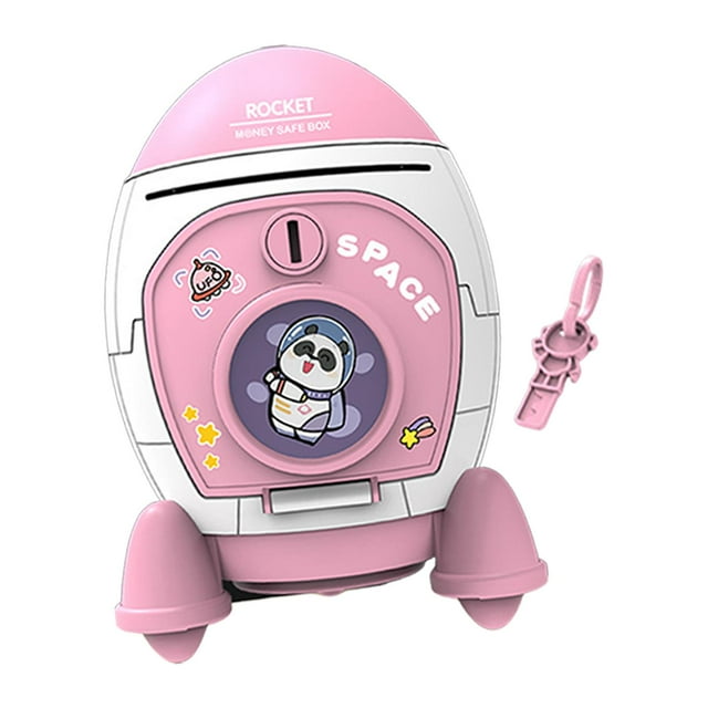 Lipstore Tirelire Fusée Dessin Animé Navire Accessoire Léger Jouet Éducatif d'Épargne Rose