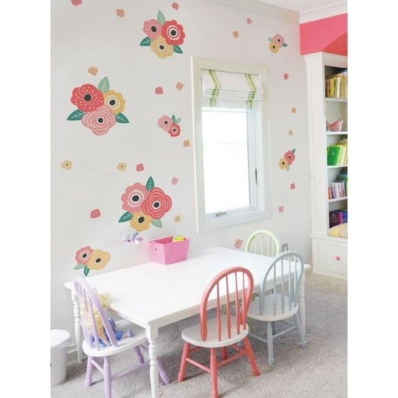Kids Flower Vinyl Wall Stickers - Summer Red and Yellow Blooms