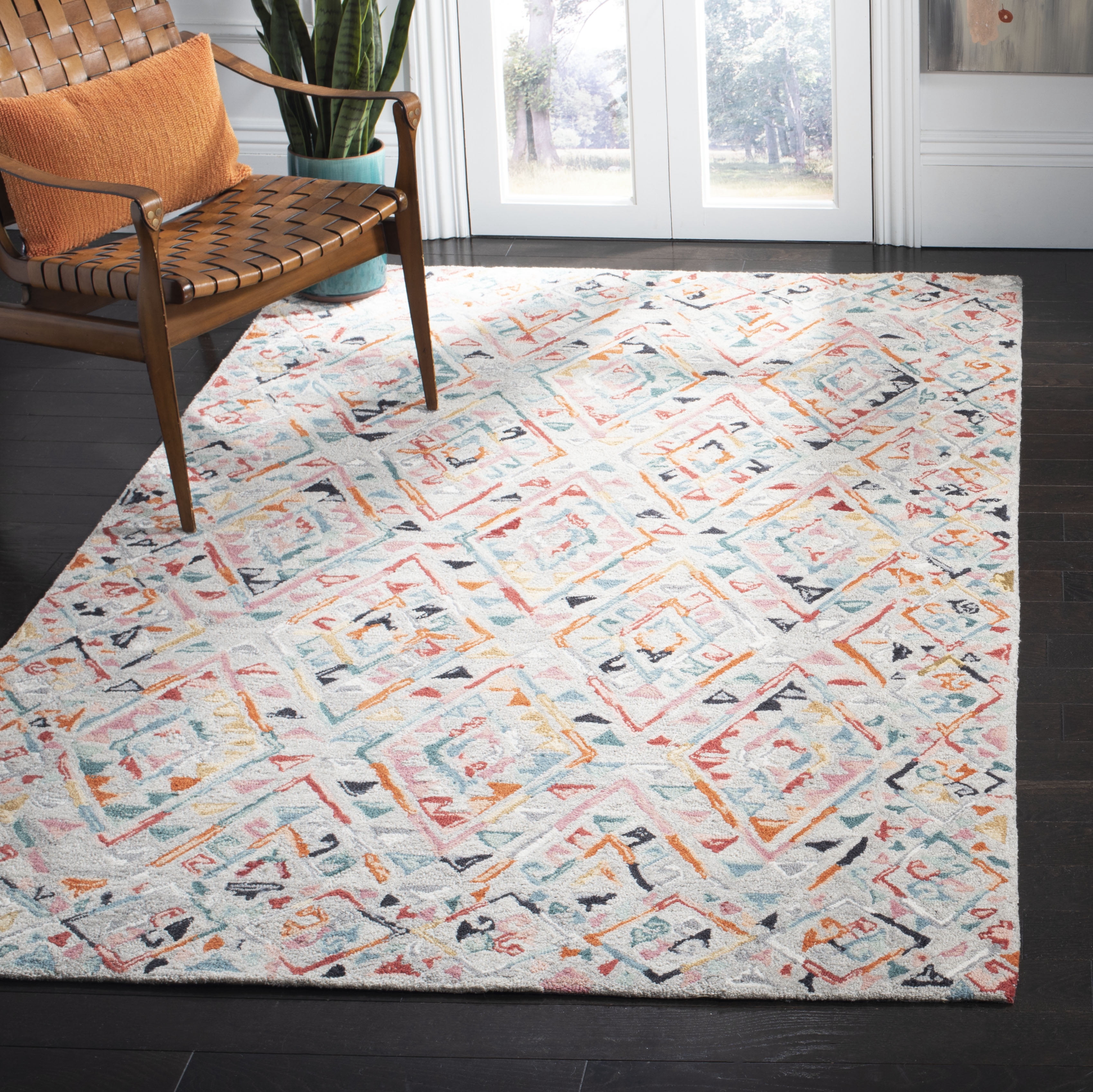 SAFAVIEH Micro-Loop Andrina Diamond Area Rug, Grey/Pink, 2'6" x 4'