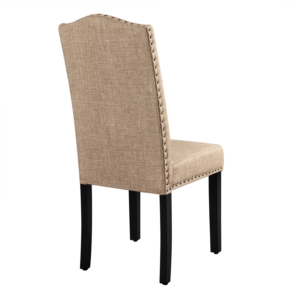Alden Design Tufted High Back Dining Chair with Solid Wood Legs, Set of 2, Khaki