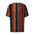 thumbnail image 4 of Summer Tops for Women V Neck Striped T Shirts Colorblock Trendy Casual Short Sleeve Base Graphic Tees Plus Size (XL, Brown), 4 of 7