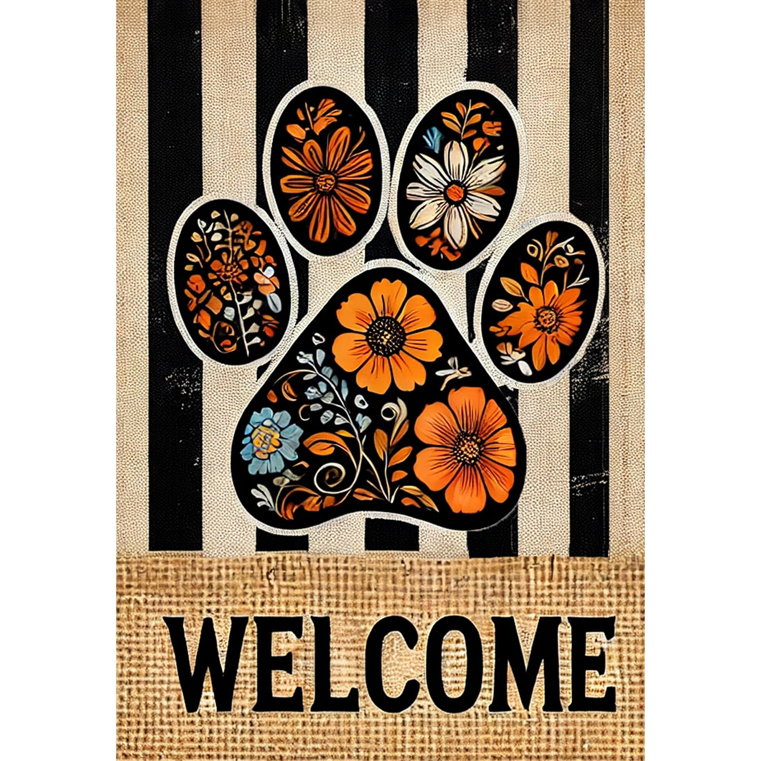 America Forever Floral Paw Print Welcome House Flag, 28 x 40 inch Double Sided, Paws Yard Decor, Animal Lovers Gift Ideas, Purr Pets Outdoor Decorative for Lawn and House DÃ©cor