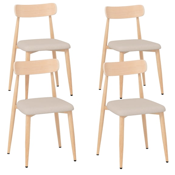 Gymax Modern Upholstered Dining Chairs Set of 4 Linen Fabric Mid-Century Modern Accent Armless Chair w/ Wood-Like Metal Legs