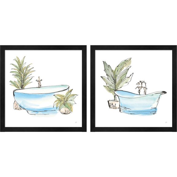 Great Art Now Tub Blue by Chris Paschke, 2 Piece Framed Art Set Each 13"W x 13"H