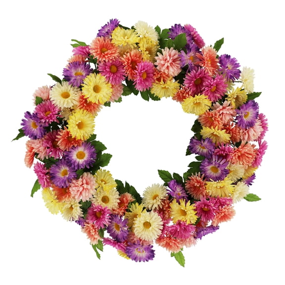 22" Daisy & Mum Mix Wreath by Ashland  - Spring Floral for Crafting and Home Decor