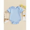 thumbnail image 6 of Infant Baby Summer Romper Solid Color Ribbed Short Sleeve Round Neck Bodysuit for Toddler Boys Girls, 6 of 10