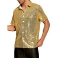 thumbnail image 4 of INSPIRE CHIC Sequin Shirts for Men's Glitter 70s Disco Shirt Button Down Short Sleeve Metallic Tops S Golden, 4 of 6