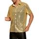 thumbnail image 4 of Camisas de lentejuelas INSPIRE CHIC para hombres, camisa brillante de disco de los 70, botón abajo, de manga corta, tops metálicos L dorado, 4 of 6
