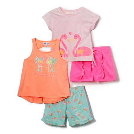 Flamingo Mix and Match, 4-Piece Outfit Set (Little Girls & Big Girls)