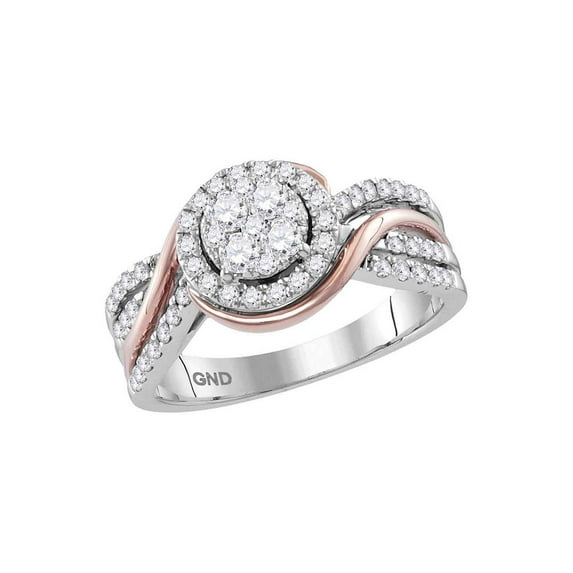 Diamond Princess 14kt White Rose-tone Gold Round Diamond Cluster Bridal Wedding Engagement Ring 3/4 Cttw