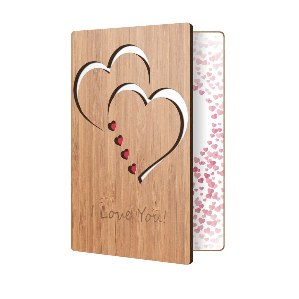Gifts for Wife,Him or Her I Love You Anniversary Cards,Handmade With Real Bamboo Wood Greeting Cards for Him,to Say Happy Valentines Day Card Anniversary 