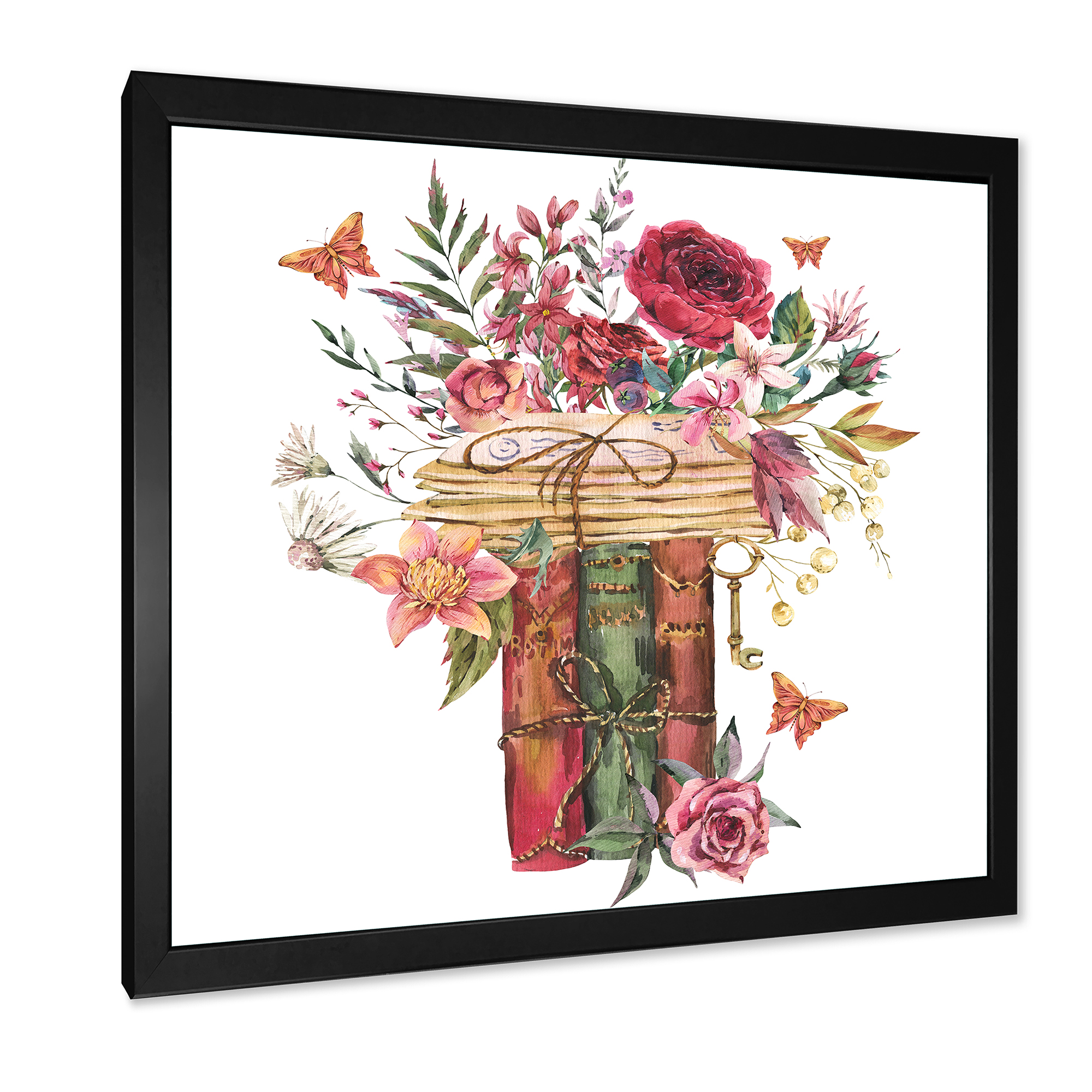 Designart 'Wildflowers With Vintage Old Books' Farmhouse Framed Art Print