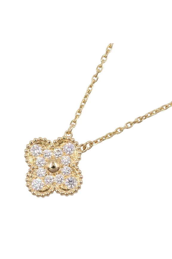 Pre-Owned Van Cleef & Arpels Vintage Alhambra Diamond Necklace, 18K Yellow Gold with Clear...