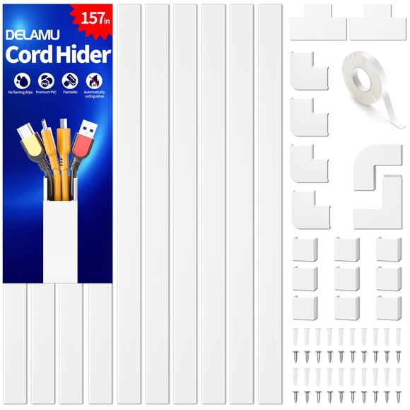 Delamu Cord Hider, 157in Cord Cover Wall, Premium Cord Covers for Wires on Wall, Cable Concealer Hider Kit for Hiding Wi