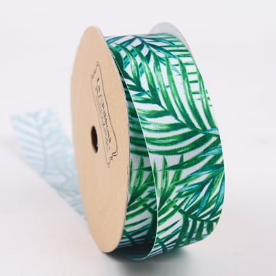 Single Face Satin Ribbon Spool LaRibbons 1inch Palm Tree Printed Single Face Satin Ribbon Green/White 10 Yard Spool ()