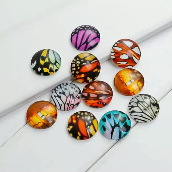 U8MO 4 Glass Cabochons Round 20mm Flat Backs Flatbacks Butterfly Pattern Glue On Mix