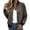 Brown collarless zip jacket women a1, variant on thefmos Women's Collarless Full Zip Long Sleeve Jacket Solid Color Casual Coat Fashion Spring Fall Outfit, Gray 2XL