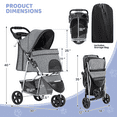 thumbnail image 2 of Magshion 3-Wheel Pet Stroller, Foldable Jogger for Small/Medium Dogs & Cats (33lb Max), Lightweight w/Breathable Mesh, Cup Holder & Basket, Gray, 2 of 12