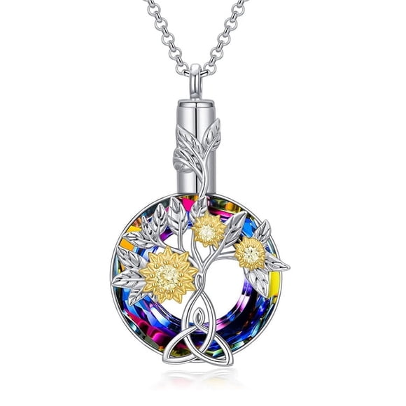 Sunflower Urn Necklace for Ashes Sunflower Cremation Jewelry with Crystal Cremation Necklace Memorial Jewelry
