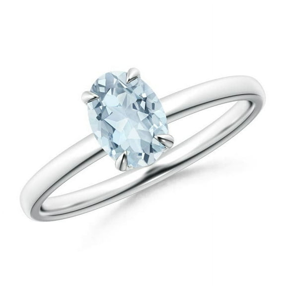 ANGARA Natural Claw-Set Oval Aquamarine Solitaire Engagement Ring in 14K White Gold for Women (Size-7x5mm) | March Birthstone, Birthday, Anniversary, Jewelry Gift for Women | Natural Aquamarine Ring