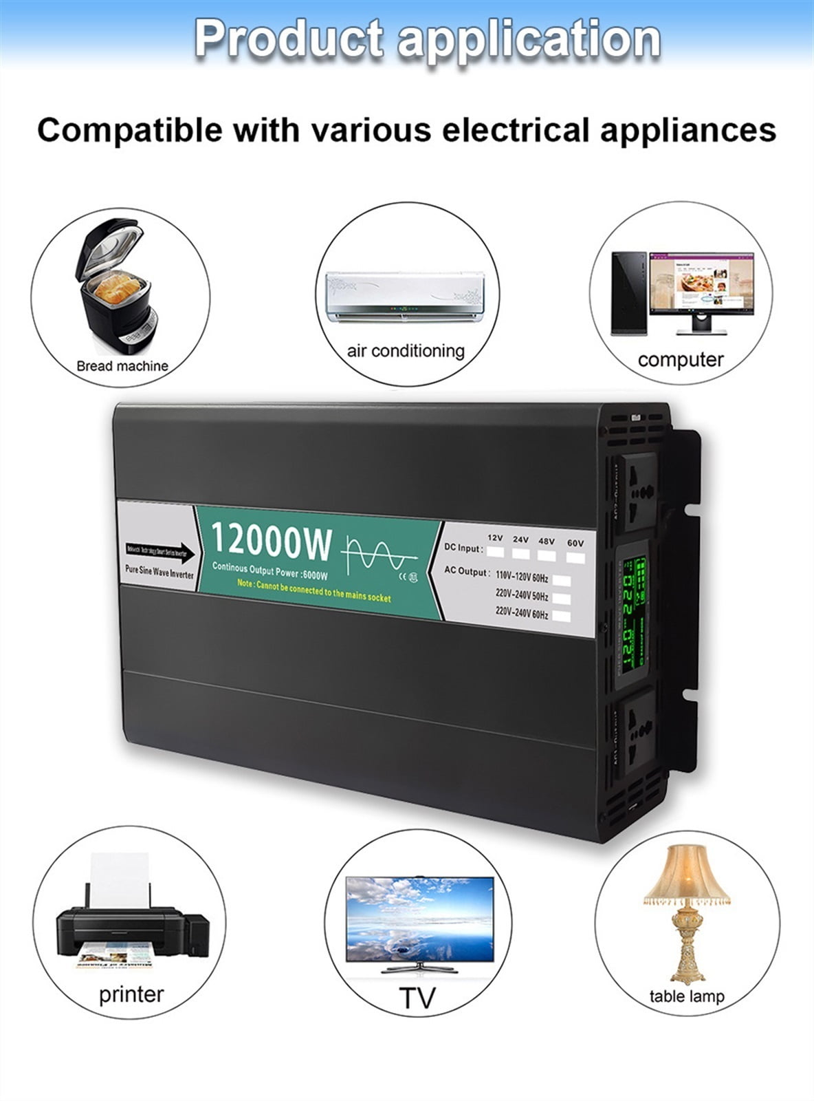 Pure Sine Wave Solar Inverter 12V 24V 48V DC To AC 8000w 12000W Portable Power Bank Converter Remote Controller