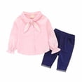 thumbnail image 2 of ZHOGXU Toddler Girls Outfit Long Sleeve Bunny Ear Design Blouse And Rolled Hem Jeans Stylish Two Piece Comfortable Sets For Casual Daily Wear,Pink,4-5 Years, 2 of 9