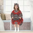 thumbnail image 7 of Abstract Red Black Geometric Pattern Flannel Wearable Blankets Hooded Design Long Sleeves Wrap Unisex for 3T-14Y M, 7 of 7