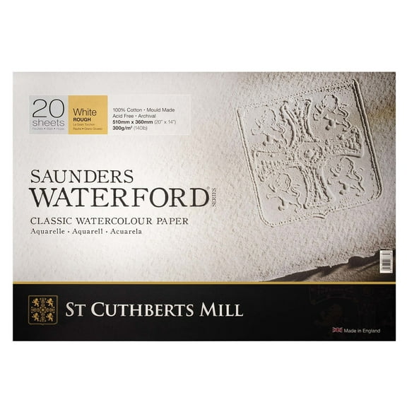 St Cuthberts Saunders Waterford Watercolor Block, Rough, White, 140lb/300gsm, 20 Sheet, 20x14 inch, 1 Count