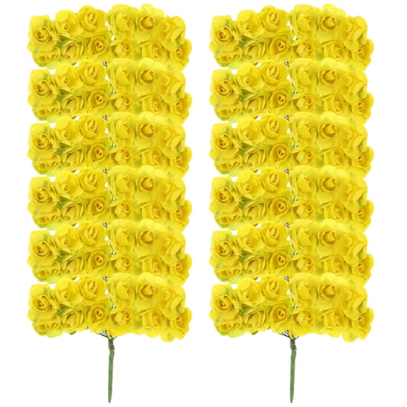 FRCOLOR 144Pcs Yellow Artificial Rose Flowers Paper Material Bouquet Decoration for Crafts