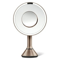 simplehuman 8" Round Sensor Makeup Mirror with Touch-Control Brightness, 10x Magnification, Cordless, Rose Gold Stainless Steel | Like-New