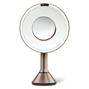 simplehuman 8" Round Sensor Makeup Mirror with Touch-Control Brightness, 10x Magnification, Cordless, Rose Gold Stainless Steel | Like-New