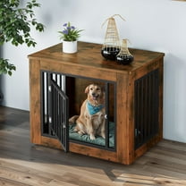 Uforic 2-in-1 Dog Crate Furniture, 30 in Iron-Wood Indoor Dog Cage Table with Steel Lock & Waterproof Top,Rustic Brown