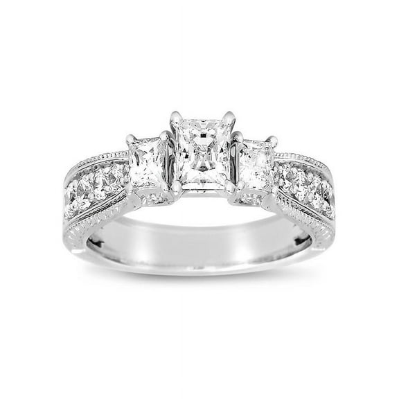 Half Carat Three Stone Princess Antique Engagement Ring in White Gold