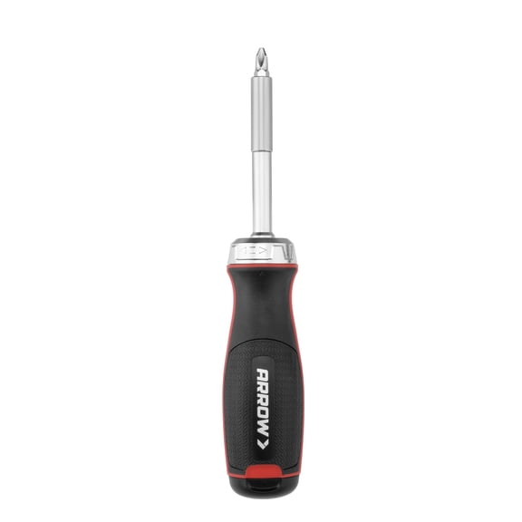 Arrow Ratcheting Multi-bit Screwdriver with Storage Compartment, for Repairs, Cabinet Bit, Bottle Opener