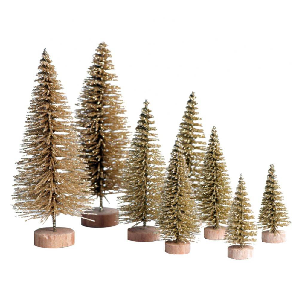 8Pcs Miniature Sisal Trees with Wood Base Christmas Tree Set Tabletop ...