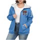 thumbnail image 2 of Sudadera informal con capucha y manga larga para mujer, estilo navideño, de gran tamaño, color liso, con cremallera, capucha y forro polar grueso, chaqueta de manga larga con hombros descubiertos, blu, 2 of 5