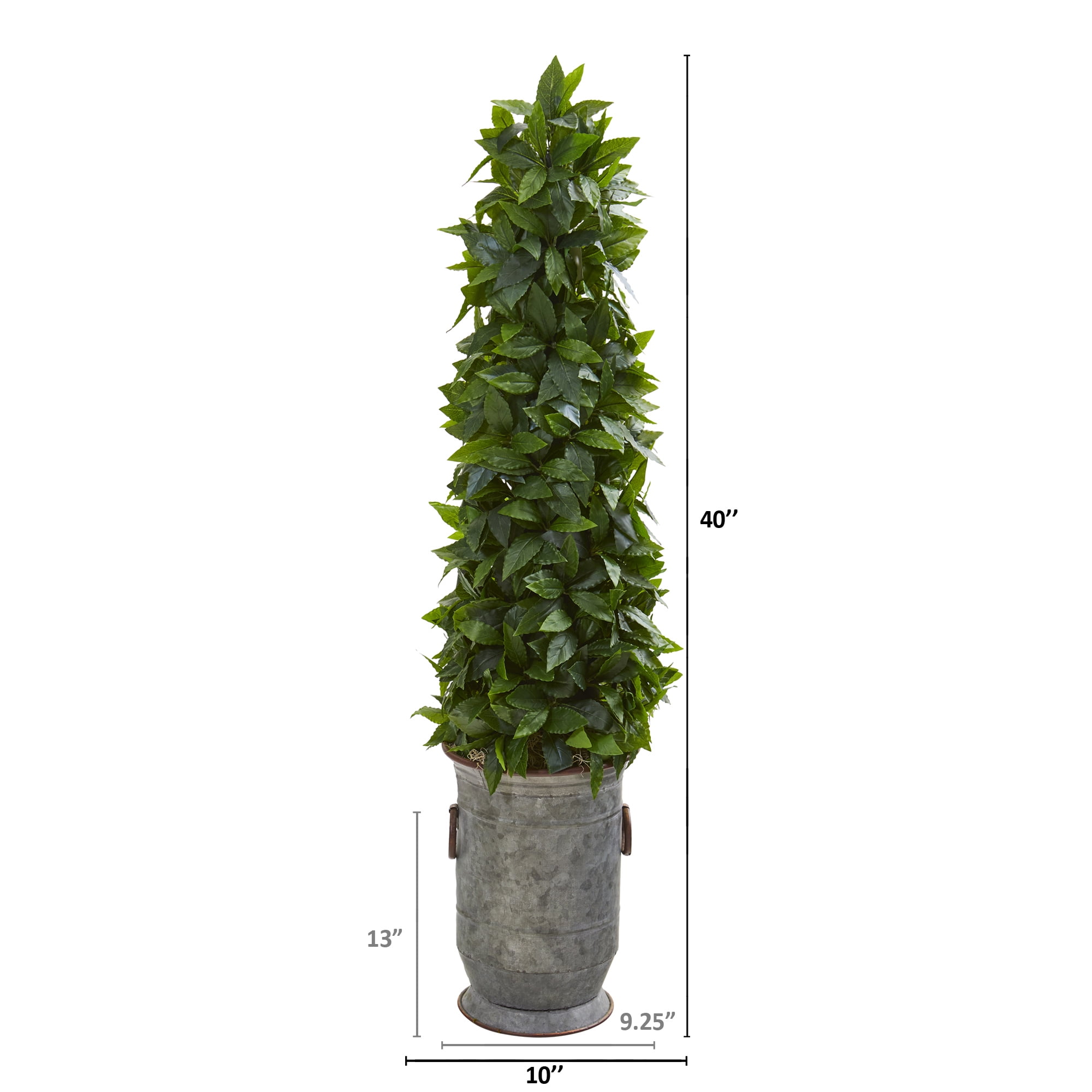 Nearly Natural 40in. Sweet Bay Cone Topiary Artificial Tree in Vintage Metal Planter