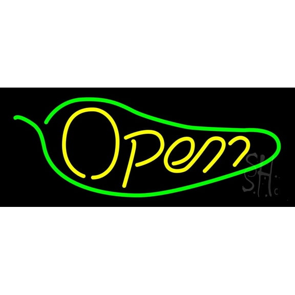 Chili Open LED Neon Sign 13 x 32 - inches, Black Square Cut Acrylic Backing, with Dimmer - Bright and Premium built indoor LED Neon Sign for restaurant window and interior decor.